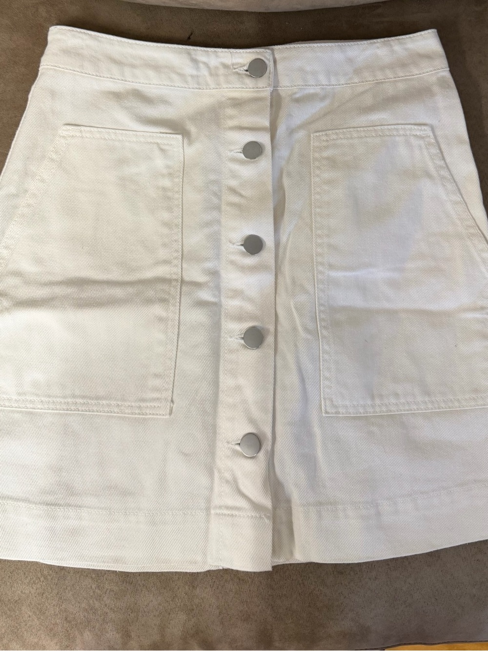 Francesca's Miami White Button-Front Denim Mini Skirt